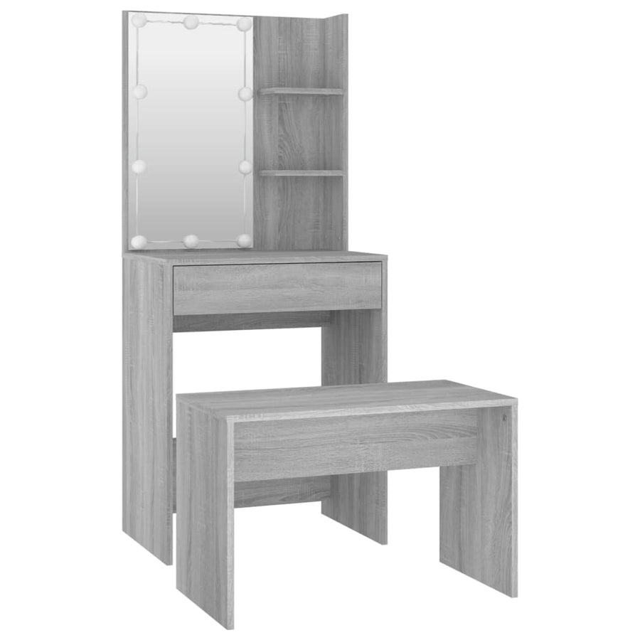 Kaptafelset met LED's bewerkt hout grijs sonoma 60 x 40 x140 cm Grijs sonoma