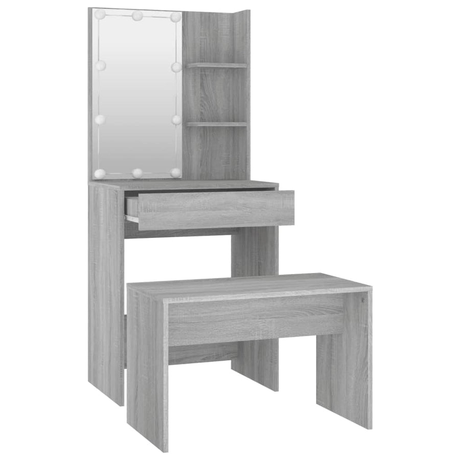 Kaptafelset met LED's bewerkt hout grijs sonoma 60 x 40 x140 cm Grijs sonoma