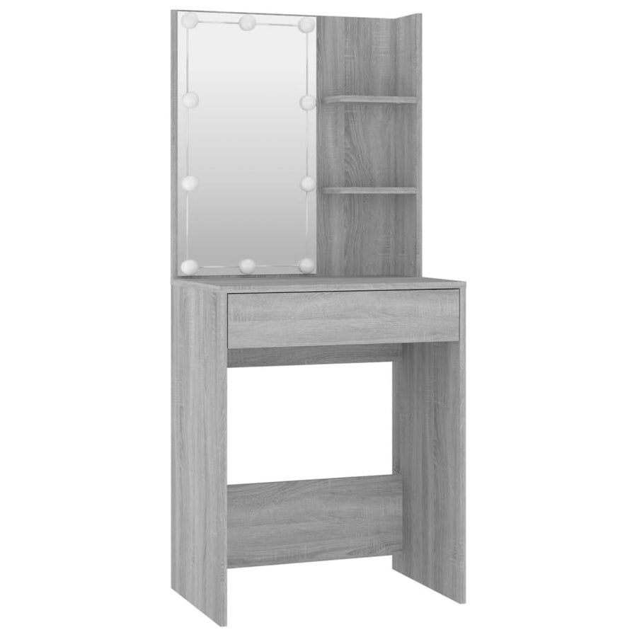 Kaptafelset met LED's bewerkt hout grijs sonoma 60 x 40 x140 cm Grijs sonoma
