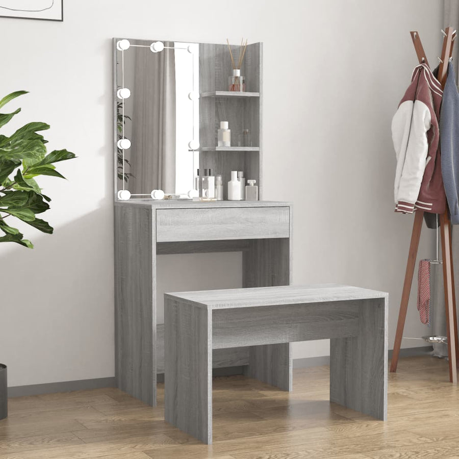 Kaptafelset met LED's bewerkt hout grijs sonoma 60 x 40 x140 cm Grijs sonoma