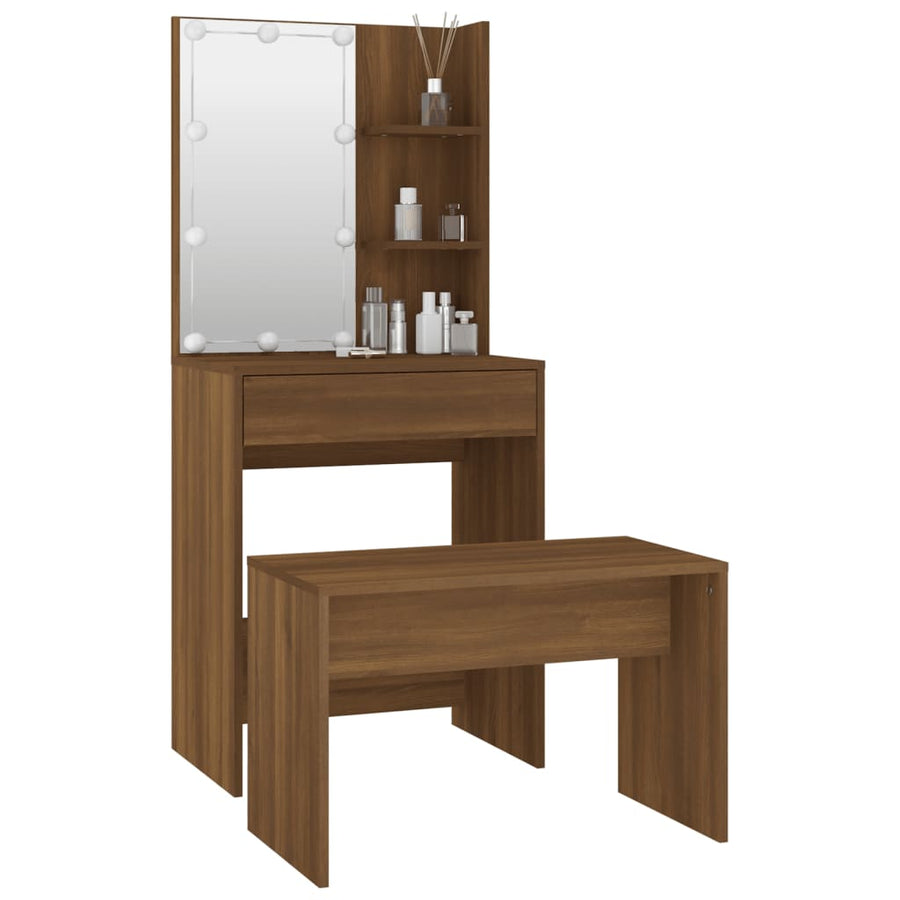 Kaptafelset met LED's bewerkt hout bruineiken 60 x 40 x140 cm bruin eikenkleur
