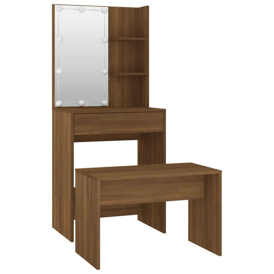 Kaptafelset met LED's bewerkt hout bruineiken 60 x 40 x140 cm bruin eikenkleur