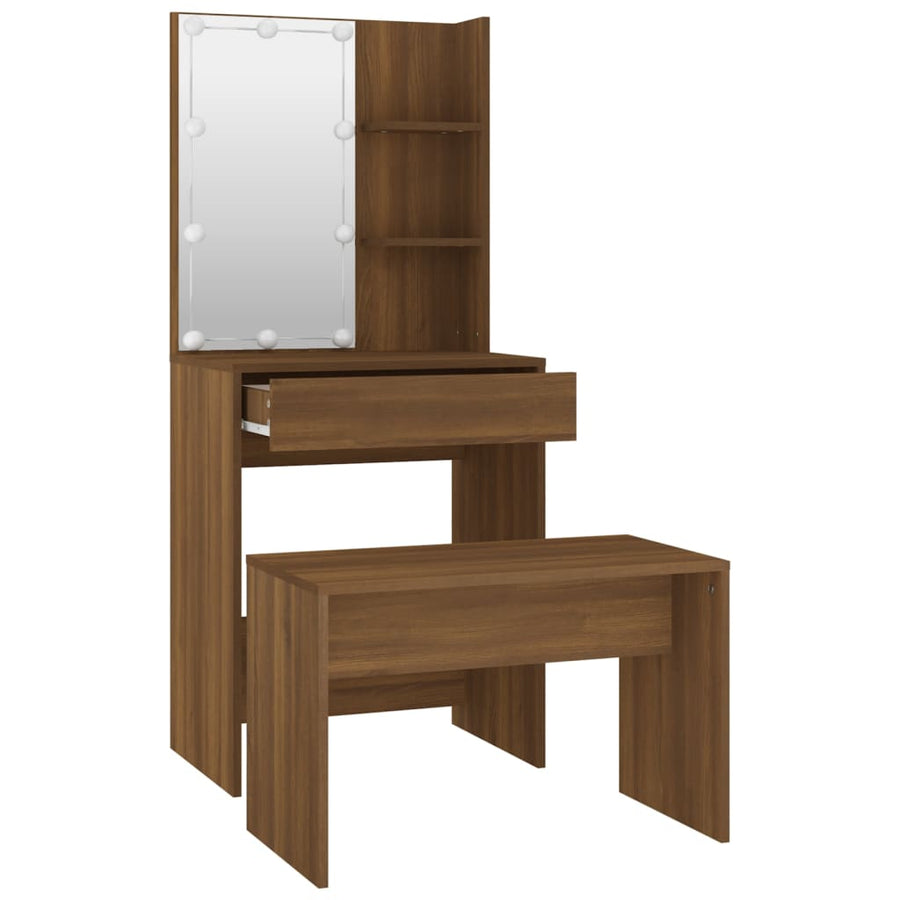 Kaptafelset met LED's bewerkt hout bruineiken 60 x 40 x140 cm bruin eikenkleur