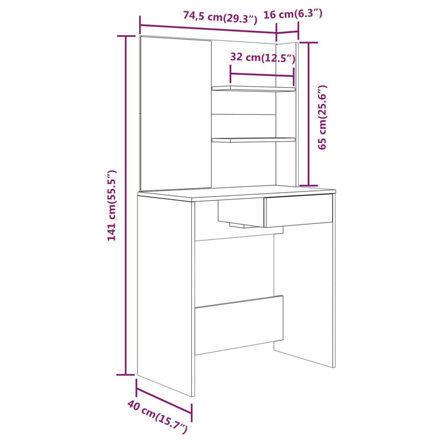 Kaptafelset 74,5x40x141 cm wit Wit