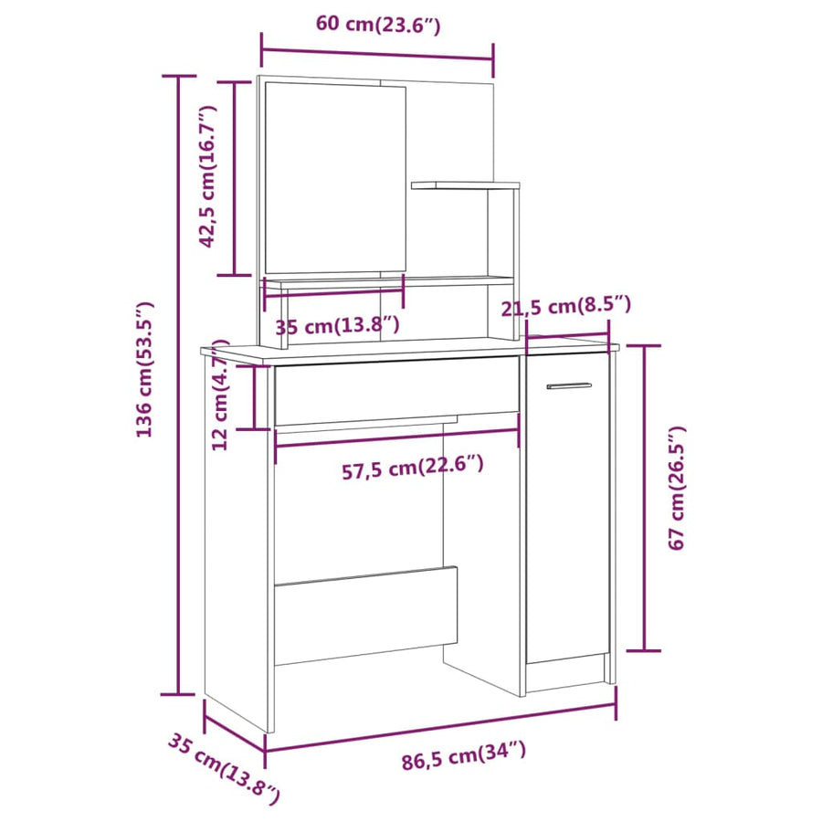 Kaptafelset 86,5X35X36 Cm Betongrijs