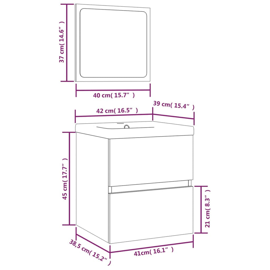 Wastafelkast Met Wasbak En Spiegel Grijs Sonoma Eikenkleurig 1 41 x 38.5 x 45 cm
