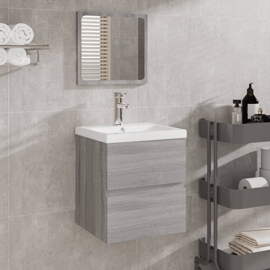 Wastafelkast Met Wasbak En Spiegel Grijs Sonoma Eikenkleurig 1 41 x 38.5 x 45 cm
