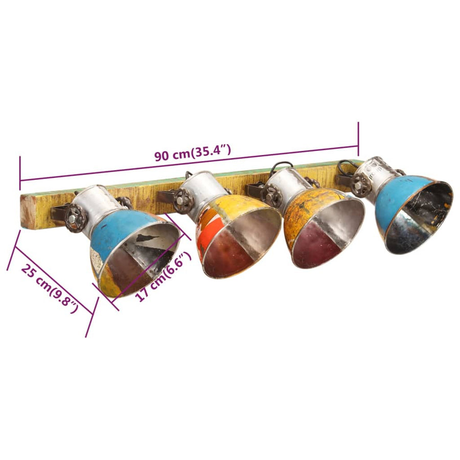 Wandlamp Industrieel E27 90X25 Cm Meerkleurig Recht - 4 lampenkappen 1 Multikleur