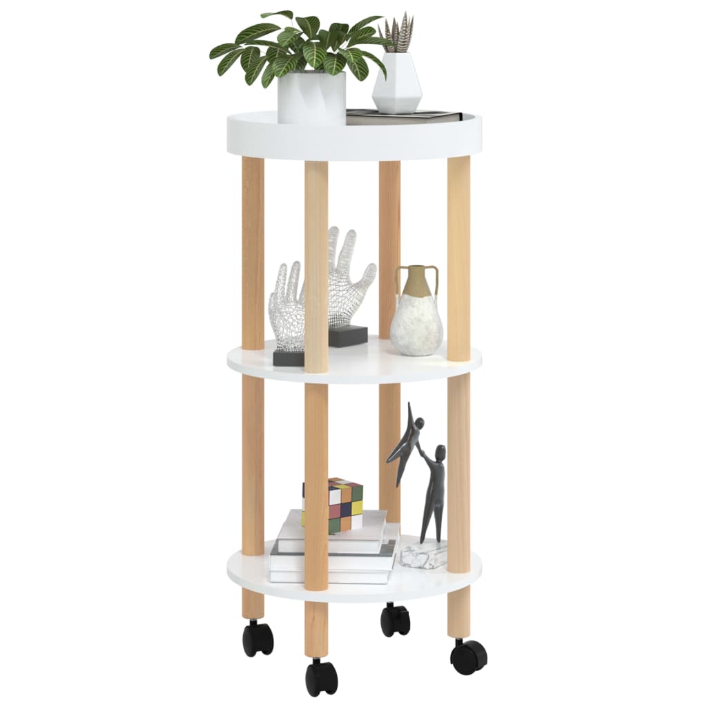 Trolley 38x38x82 cm bewerkt hout en massief grenenhout wit