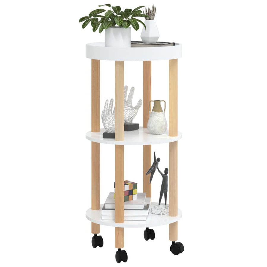 Trolley 38x38x82 cm bewerkt hout en massief grenenhout wit