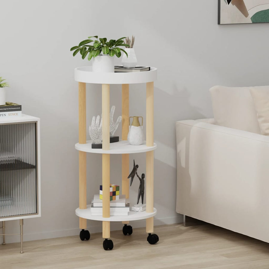Trolley 38x38x82 cm bewerkt hout en massief grenenhout wit