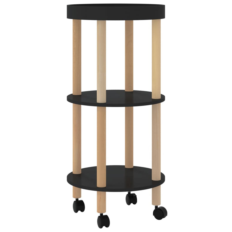 Trolley 38X38X82 Cm Bewerkt Hout En Massief Grenenhout Zwart