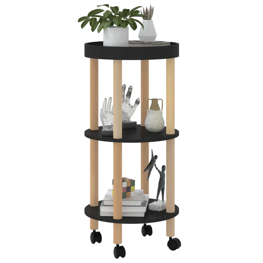 Trolley 38X38X82 Cm Bewerkt Hout En Massief Grenenhout Zwart