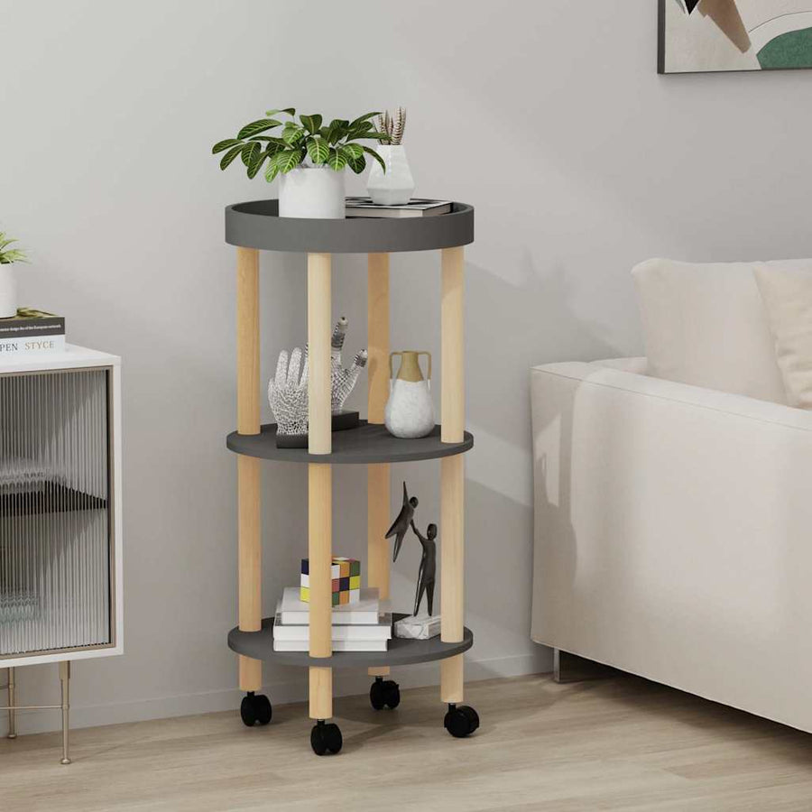 Trolley 38X38X82Cm Bewerkt Hout En Massief Grenenhout Grijs