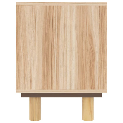 Tv-Meubel 80X30X40 Cm Massief Grenenhout En Rattan Bruin