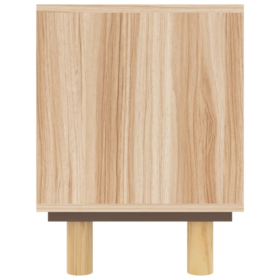 Tv-Meubel 80X30X40 Cm Massief Grenenhout En Rattan Bruin