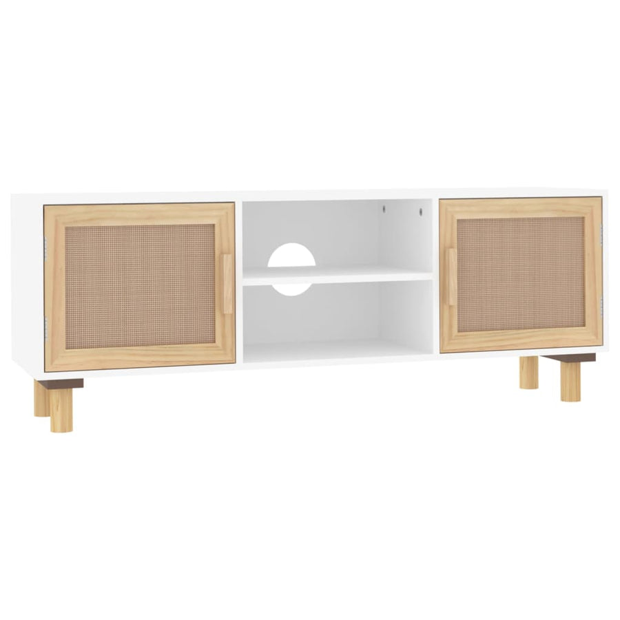 Tv-Meubel 05X30X40 Cm Massief Grenenhout En Rattan Wit