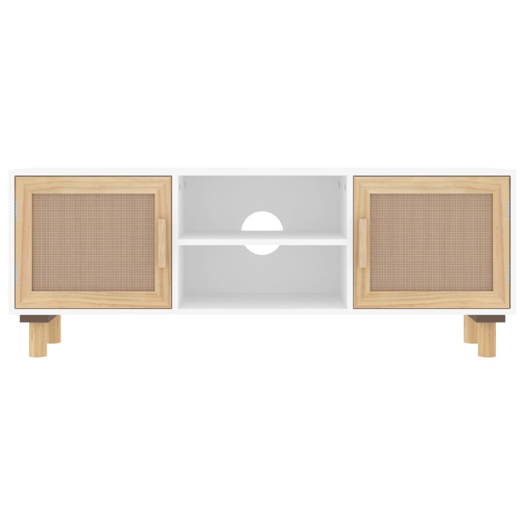 Tv-Meubel 05X30X40 Cm Massief Grenenhout En Rattan Wit