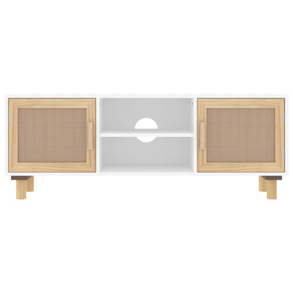 Tv-Meubel 05X30X40 Cm Massief Grenenhout En Rattan Wit