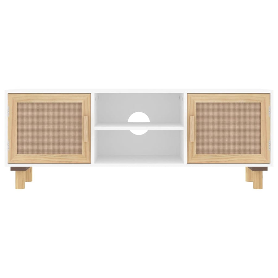 Tv-Meubel 05X30X40 Cm Massief Grenenhout En Rattan Wit