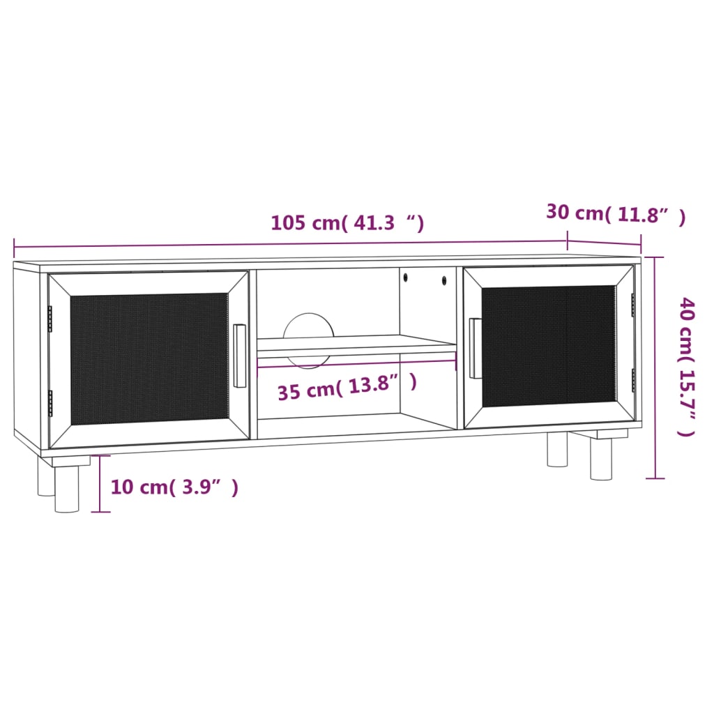 Tv-Meubel 05X30X40 Cm Massief Grenenhout En Rattan Wit