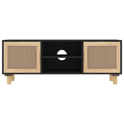 Tv-Meubel 05X30X40 Cm Massief Grenenhout En Rattan Zwart