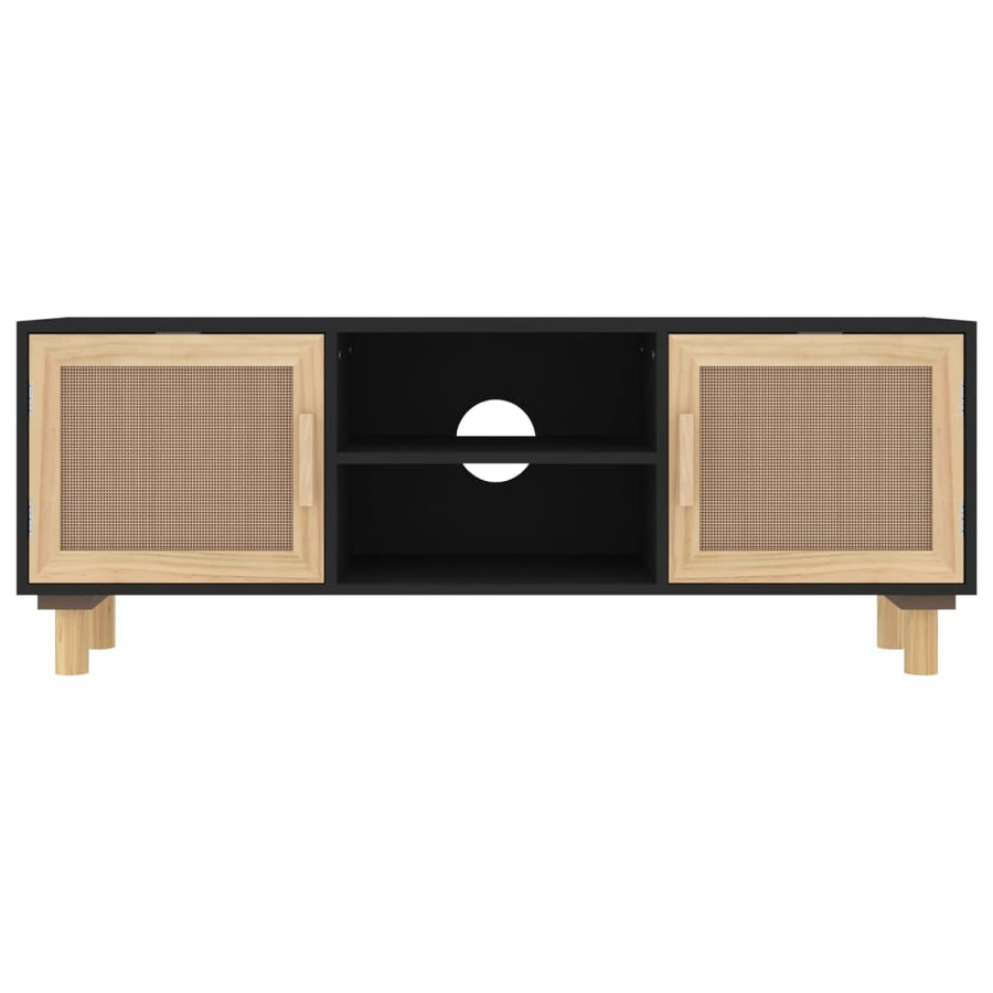 Tv-Meubel 05X30X40 Cm Massief Grenenhout En Rattan Zwart