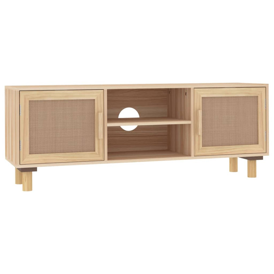 Tv-Meubel 05X30X40 Cm Massief Grenenhout En Rattan Bruin