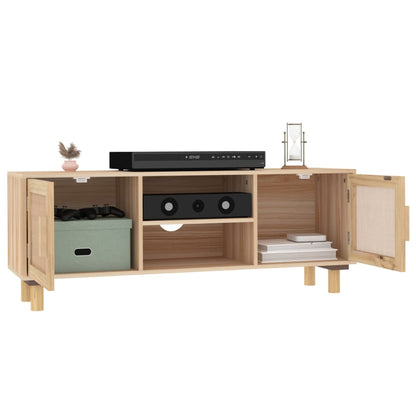 Tv-Meubel 05X30X40 Cm Massief Grenenhout En Rattan Bruin