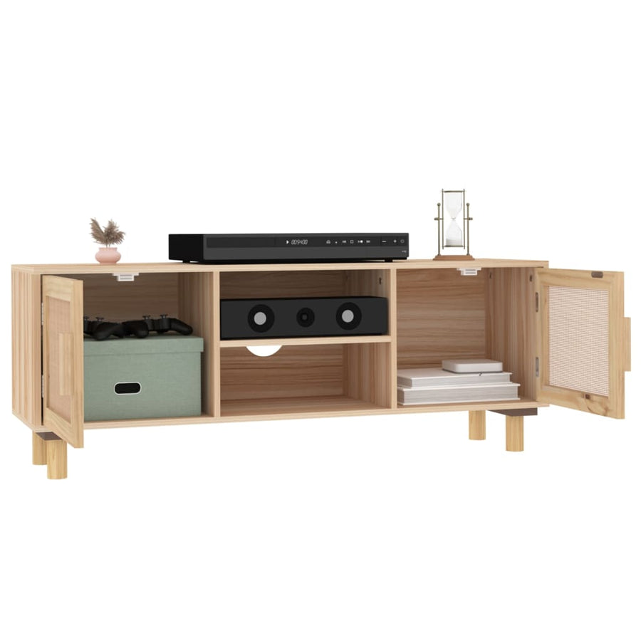 Tv-Meubel 05X30X40 Cm Massief Grenenhout En Rattan Bruin