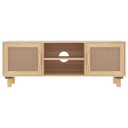 Tv-Meubel 05X30X40 Cm Massief Grenenhout En Rattan Bruin