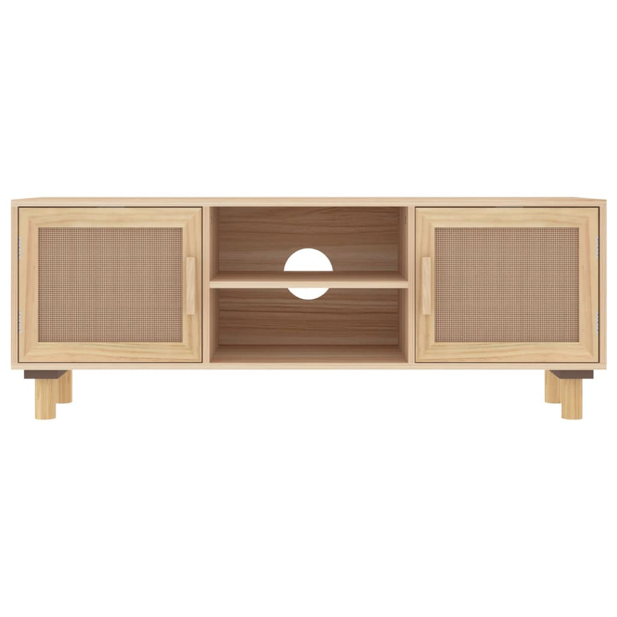 Tv-Meubel 05X30X40 Cm Massief Grenenhout En Rattan Bruin
