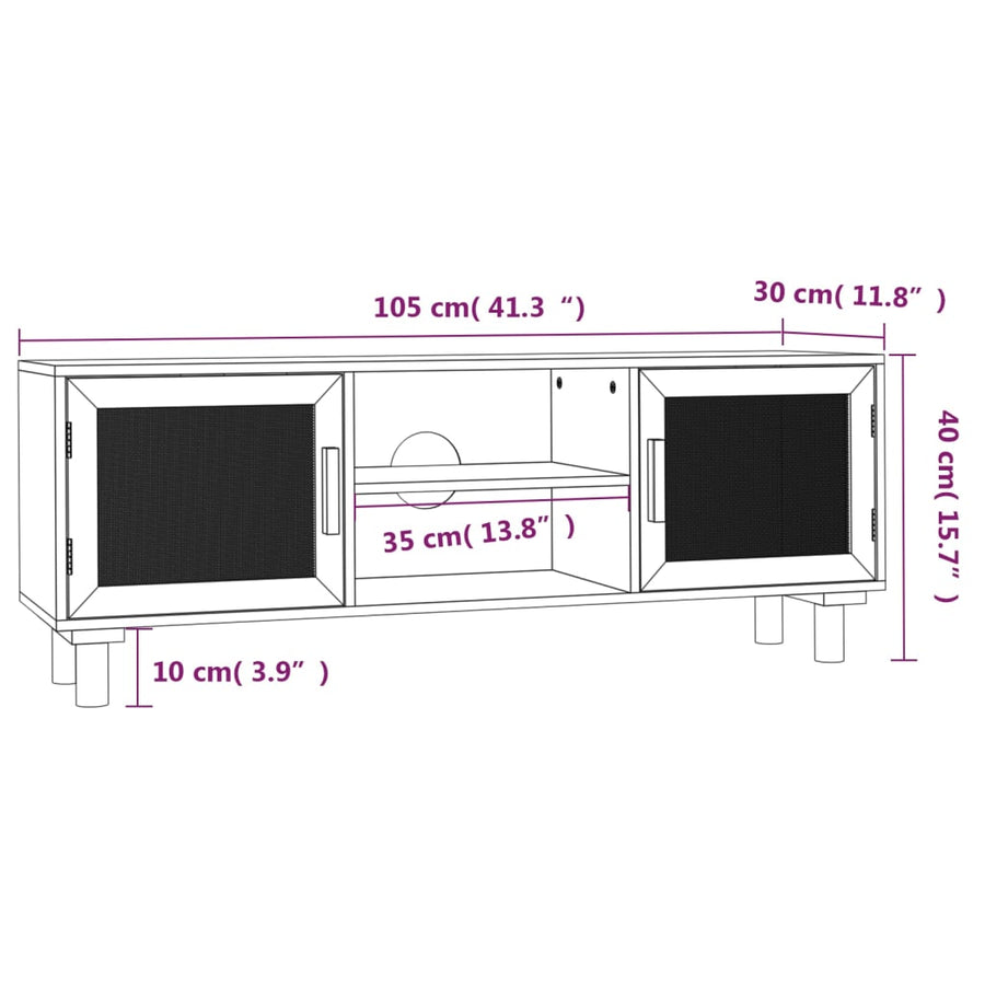 Tv-Meubel 05X30X40 Cm Massief Grenenhout En Rattan Bruin