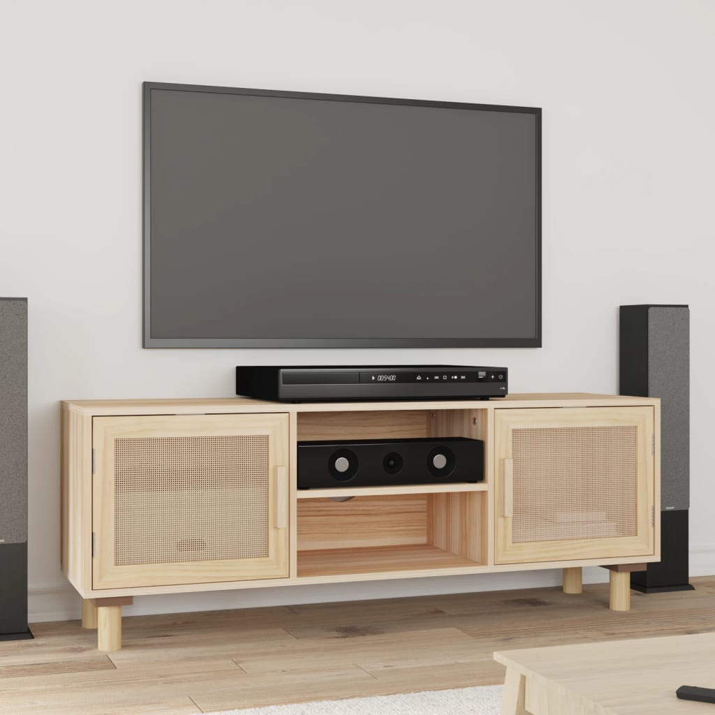 Tv-Meubel 05X30X40 Cm Massief Grenenhout En Rattan Bruin