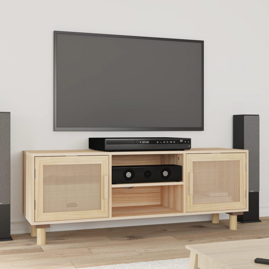 Tv-Meubel 05X30X40 Cm Massief Grenenhout En Rattan Bruin