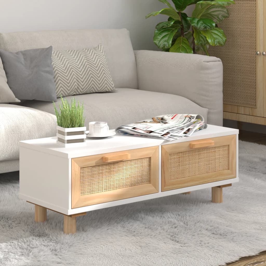 Salontafel 80x40x30 cm bewerkt hout en grenenhout wit