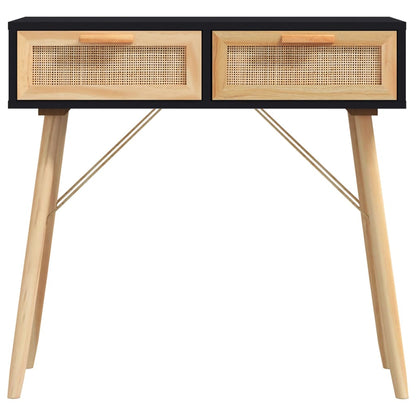 Wandtafel 80X30X75 Cm Massief Grenenhout En Natuurlijk Rattan