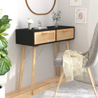 Wandtafel 80x30x75 cm grenenhout rattan zwart