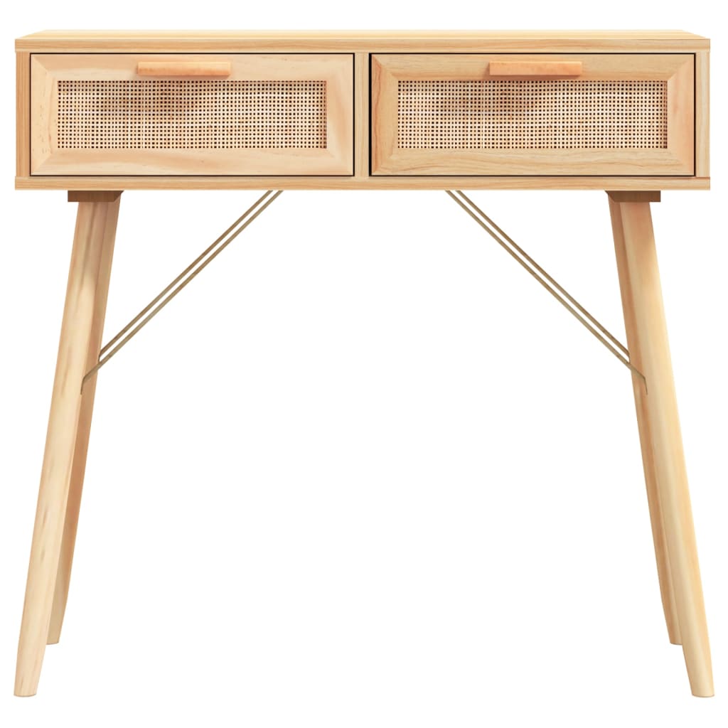 Wandtafel 80X30X75 Cm Massief Grenenhout En Natuurlijk Rattan