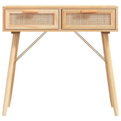 Wandtafel 80X30X75 Cm Massief Grenenhout En Natuurlijk Rattan