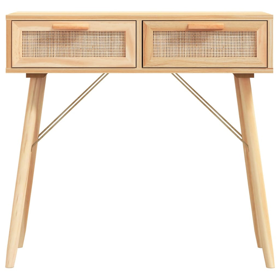 Wandtafel 80X30X75 Cm Massief Grenenhout En Natuurlijk Rattan