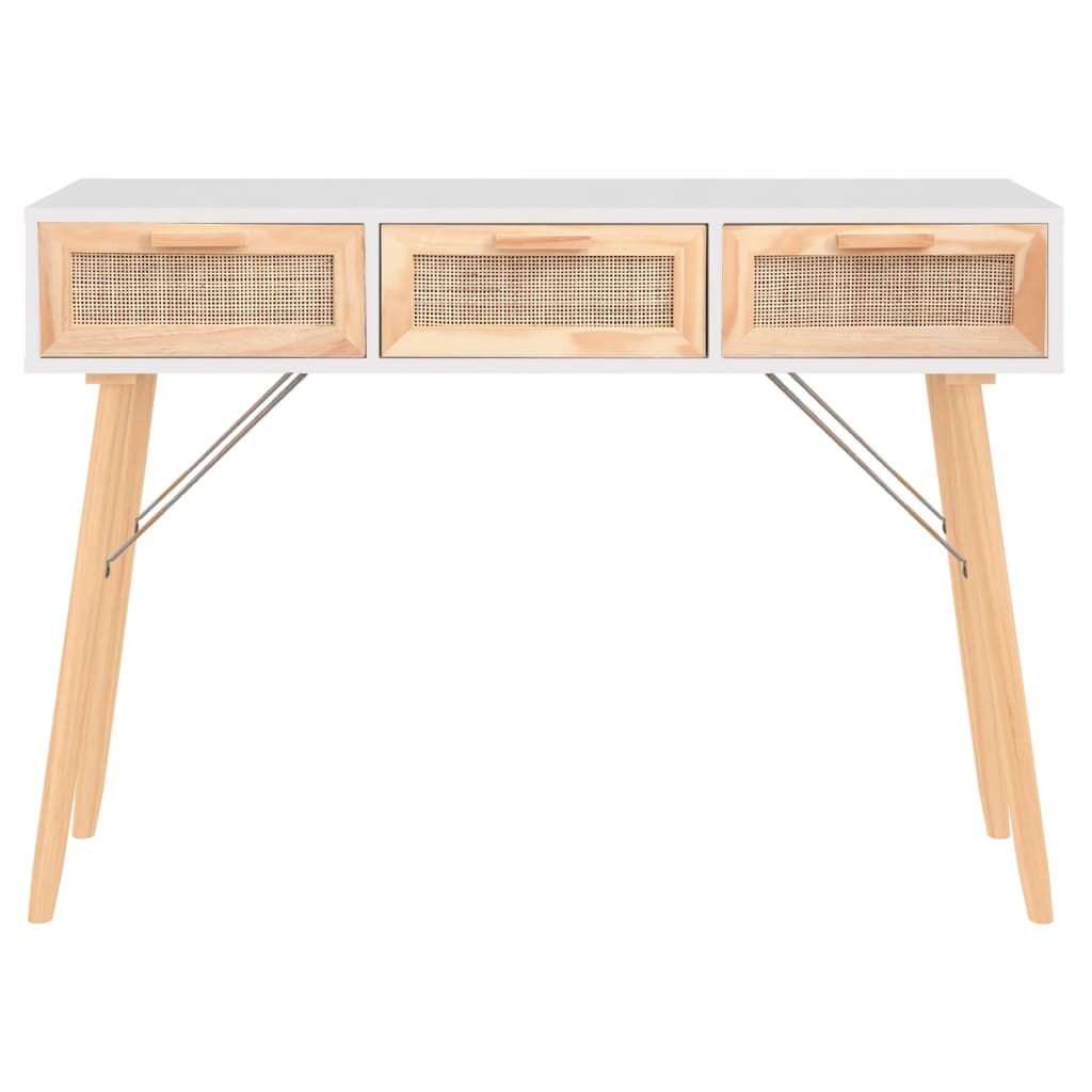 Wandtafel 105x30x75 cm massief grenenhout en natuurlijk rattan