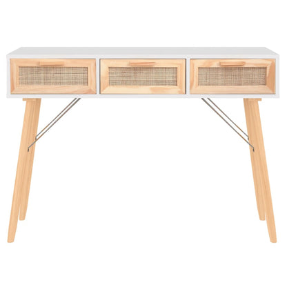 Wandtafel 105x30x75 cm massief grenenhout en natuurlijk rattan