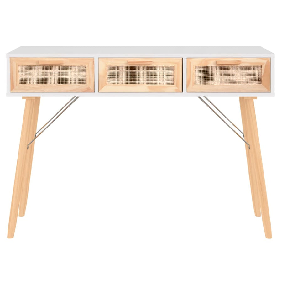 Wandtafel 105x30x75 cm massief grenenhout en natuurlijk rattan
