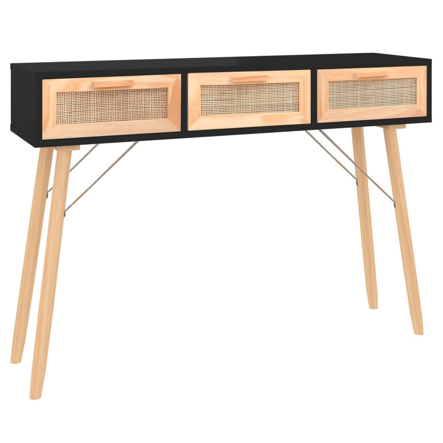 Wandtafel 105X30X75 Cm Massief Grenenhout En Natuurlijk Rattan