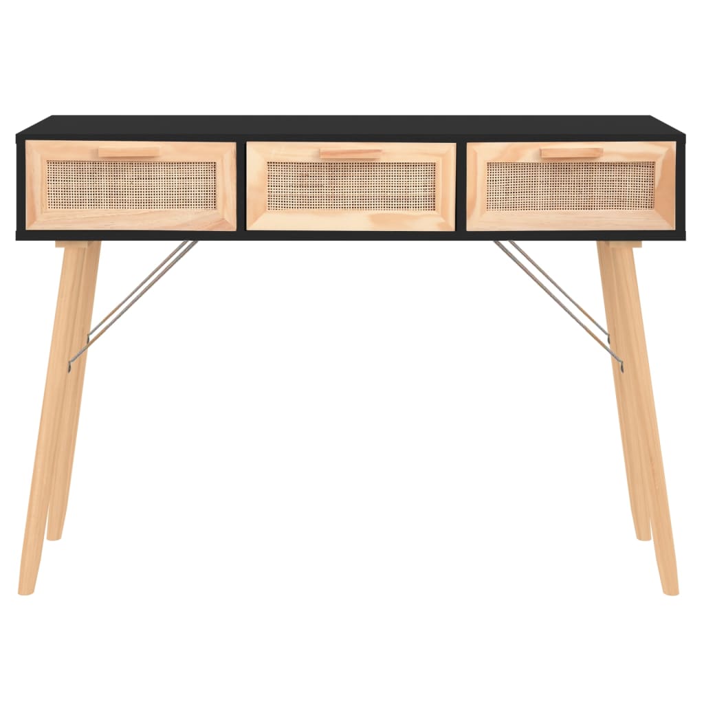 Wandtafel 105X30X75 Cm Massief Grenenhout En Natuurlijk Rattan