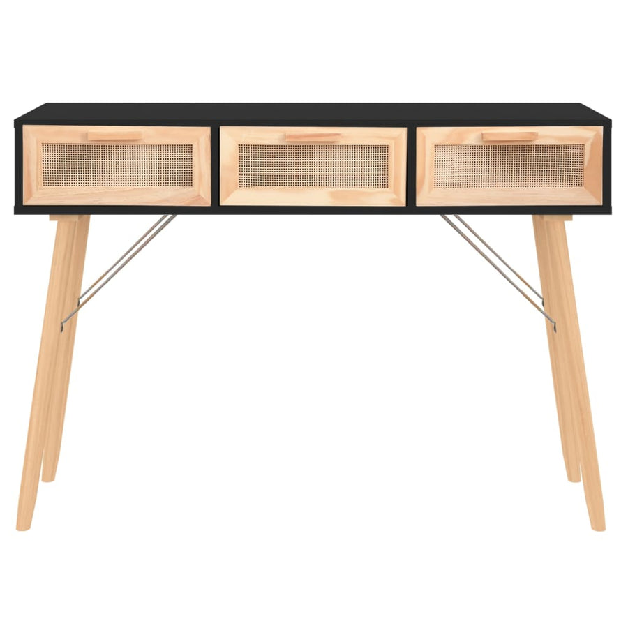 Wandtafel 105X30X75 Cm Massief Grenenhout En Natuurlijk Rattan