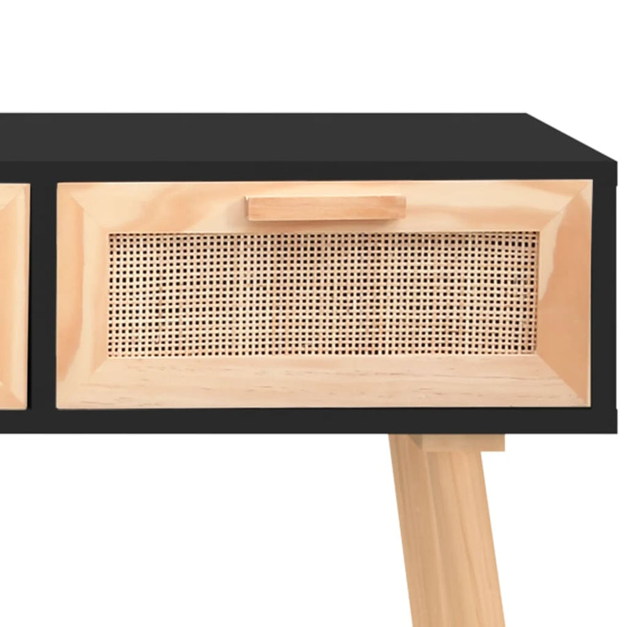 Wandtafel 105X30X75 Cm Massief Grenenhout En Natuurlijk Rattan