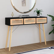 Wandtafel 105x30x75 cm massief grenenhout rattan zwart