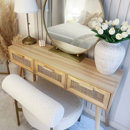 Wandtafel 105x30x75 cm massief grenenhout en natuurlijk rattan
